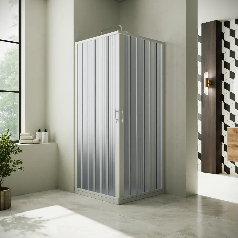 Box doccia angolare apertura centrale 80x80 cm profili e pannelli in pvc h185cm