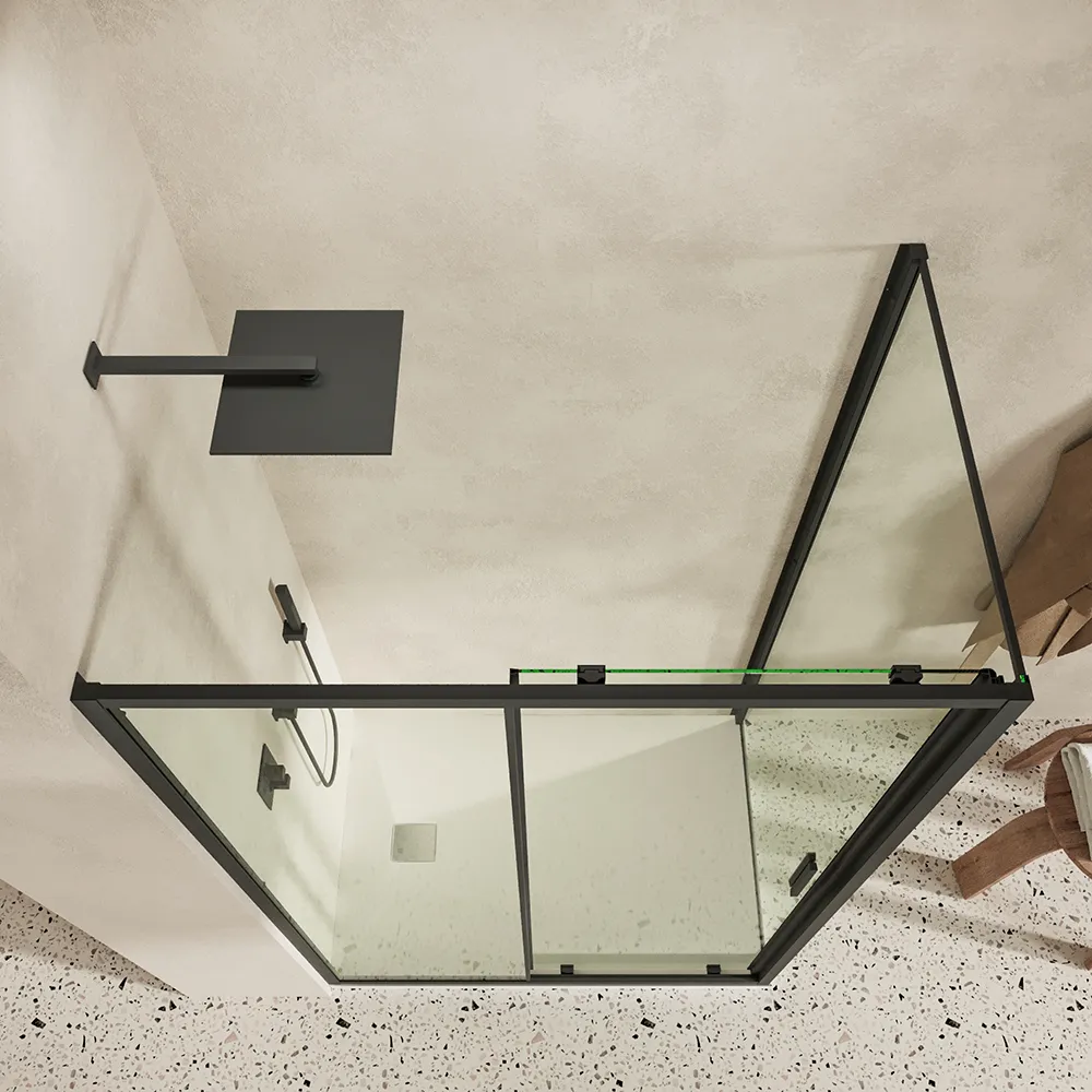 Box doccia slim 80x120cm con porta scorrevole e parete fissa profili nero opaco e vetro 6mm trasparente h190| Portofino Box doccia slim 80x120cm con porta scorrevole e parete fissa profili nero opaco e vetro 6mm trasparente h190| Portofino