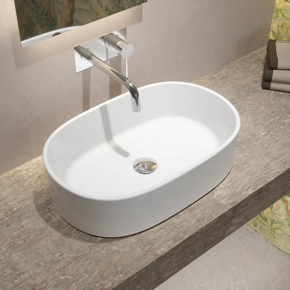 Lavabo da appoggio ovale 57x36,5x15 cm Bianco Lavabo da appoggio ovale 57x36,5x15 cm Bianco