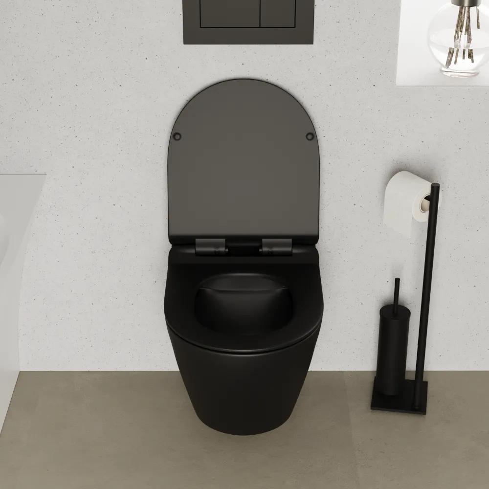 Vaso sospeso rimless in ceramica nero opaco con copri-wc soft-close | Sydney