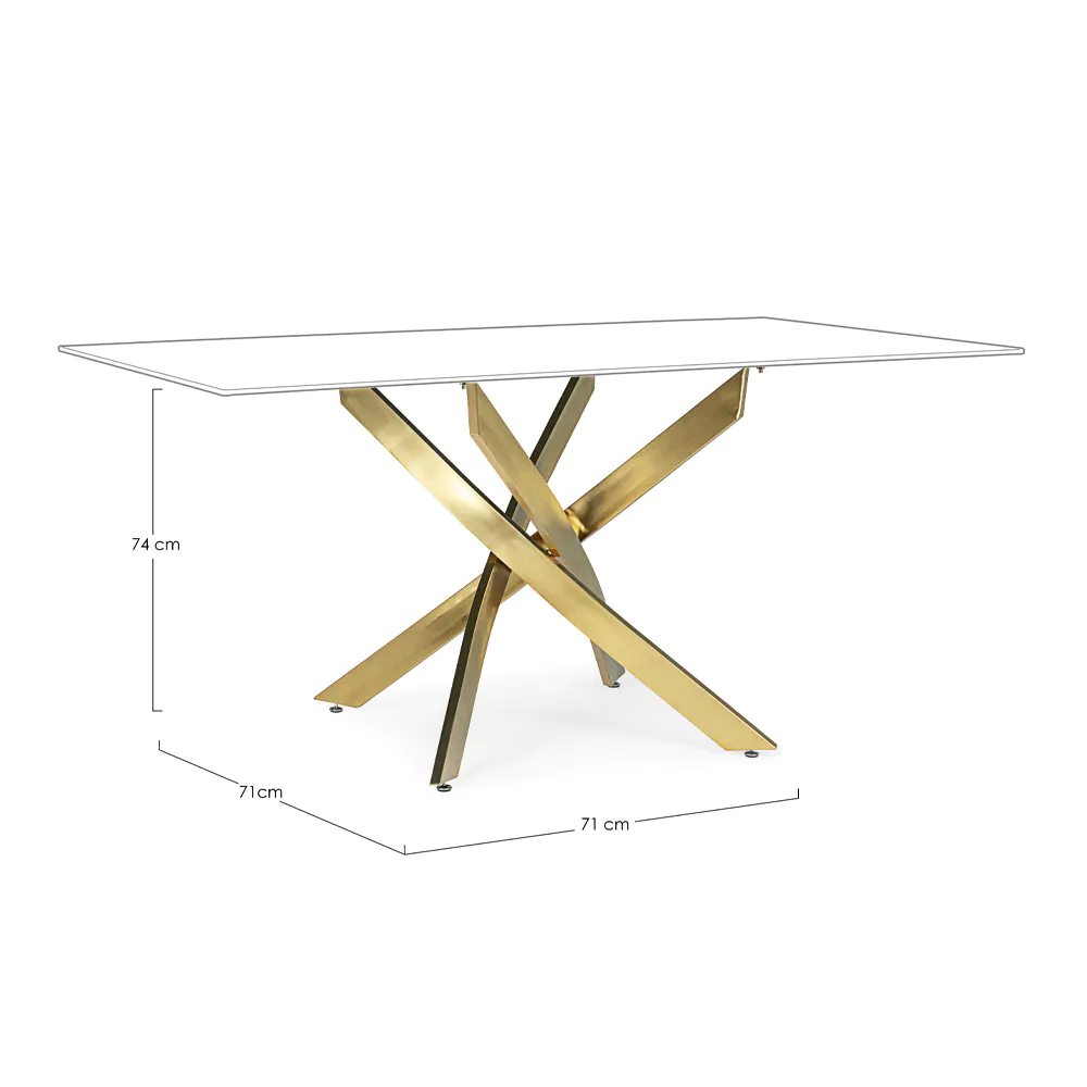 Tavolo rettangolare 160x90cm con top in vetro 8mm fumè e gambe incrociate in acciaio dorato | George Tavolo rettangolare 160x90cm con top in vetro 8mm fumè e gambe incrociate in acciaio dorato | George