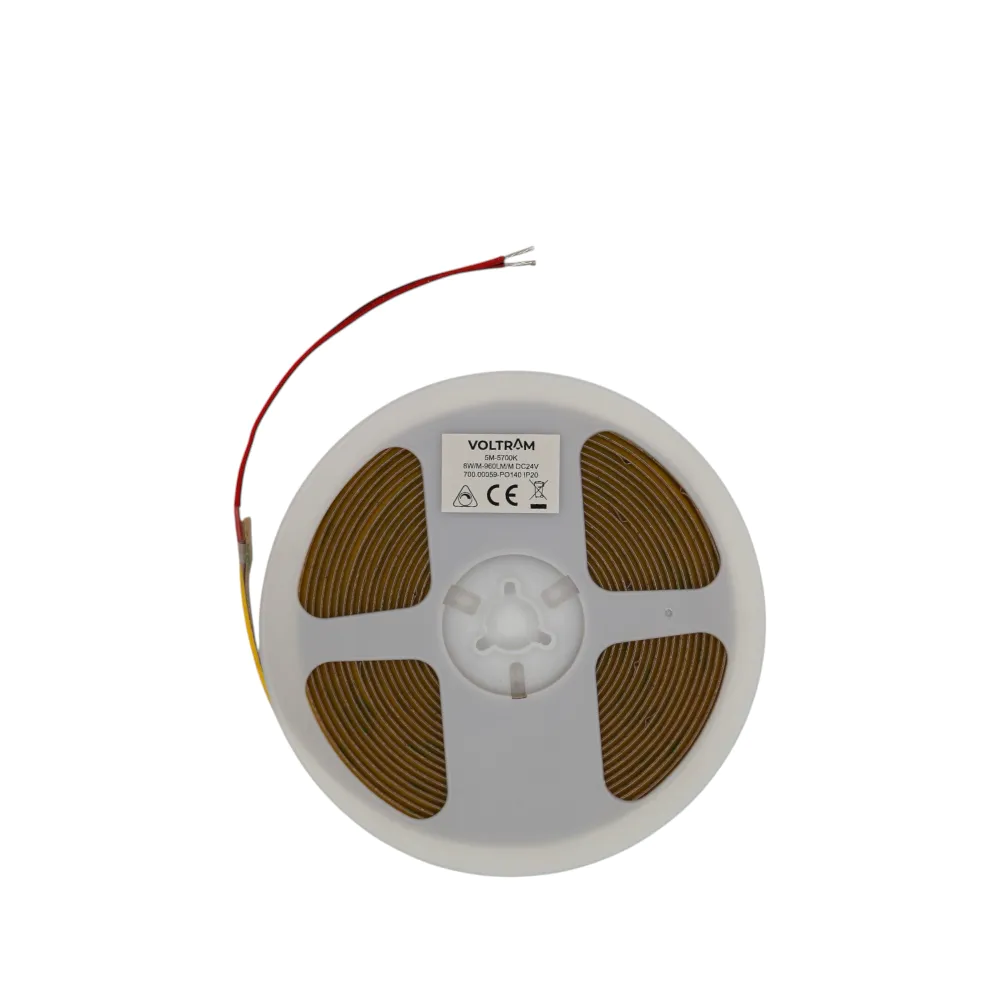 Striscia LED COB 24V 384LED/m 5m tagliabile ogni 8,3cm 8W/m luce calda 2700K Striscia LED COB 24V 384LED/m 5m tagliabile ogni 8,3cm 8W/m luce calda 2700K