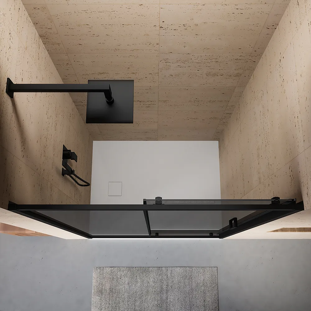 Nicchia doccia 140 cm scorrevole profili nero opaco vetro 6mm fumè h185 | Tonga Nicchia doccia 140 cm scorrevole profili nero opaco vetro 6mm fumè h185 | Tonga