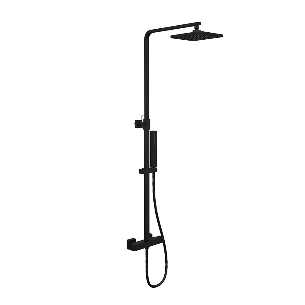 Colonna doccia termostatica soffione slim 20x20 cm finitura nero opaco | Serio Colonna doccia termostatica soffione slim 20x20 cm finitura nero opaco | Serio