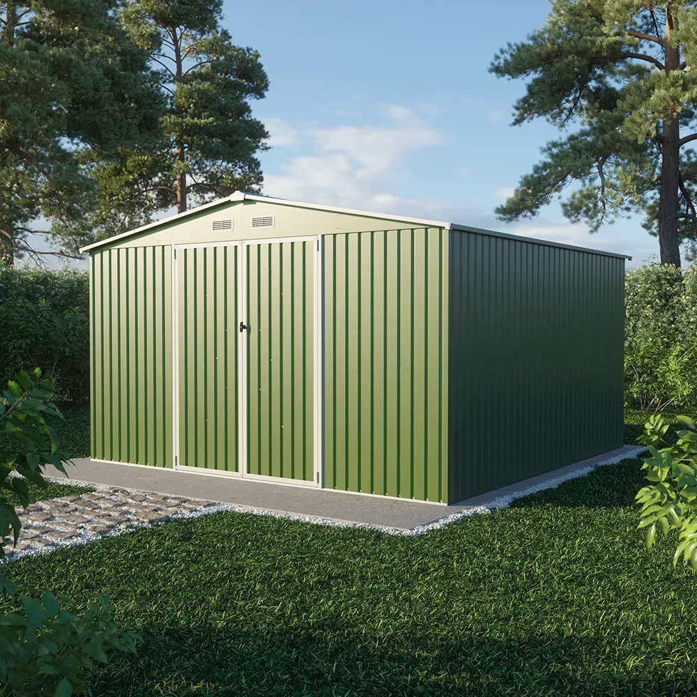 Casetta da giardino in acciaio zincato verde 3,62x3,62xh2,17m - 180kg - 13,1 metri quadri