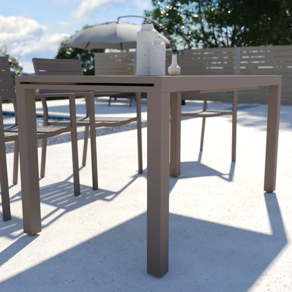 Tavolo da esterno rettangolare in alluminio tortora allungabile 140/210x77xh75cm con top a doghe | Marel