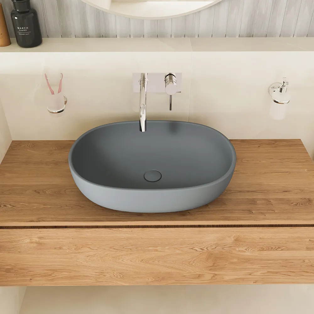 Lavabo da appoggio ovale 60x43x14,5cm grigio Lavabo da appoggio ovale 60x43x14,5cm grigio