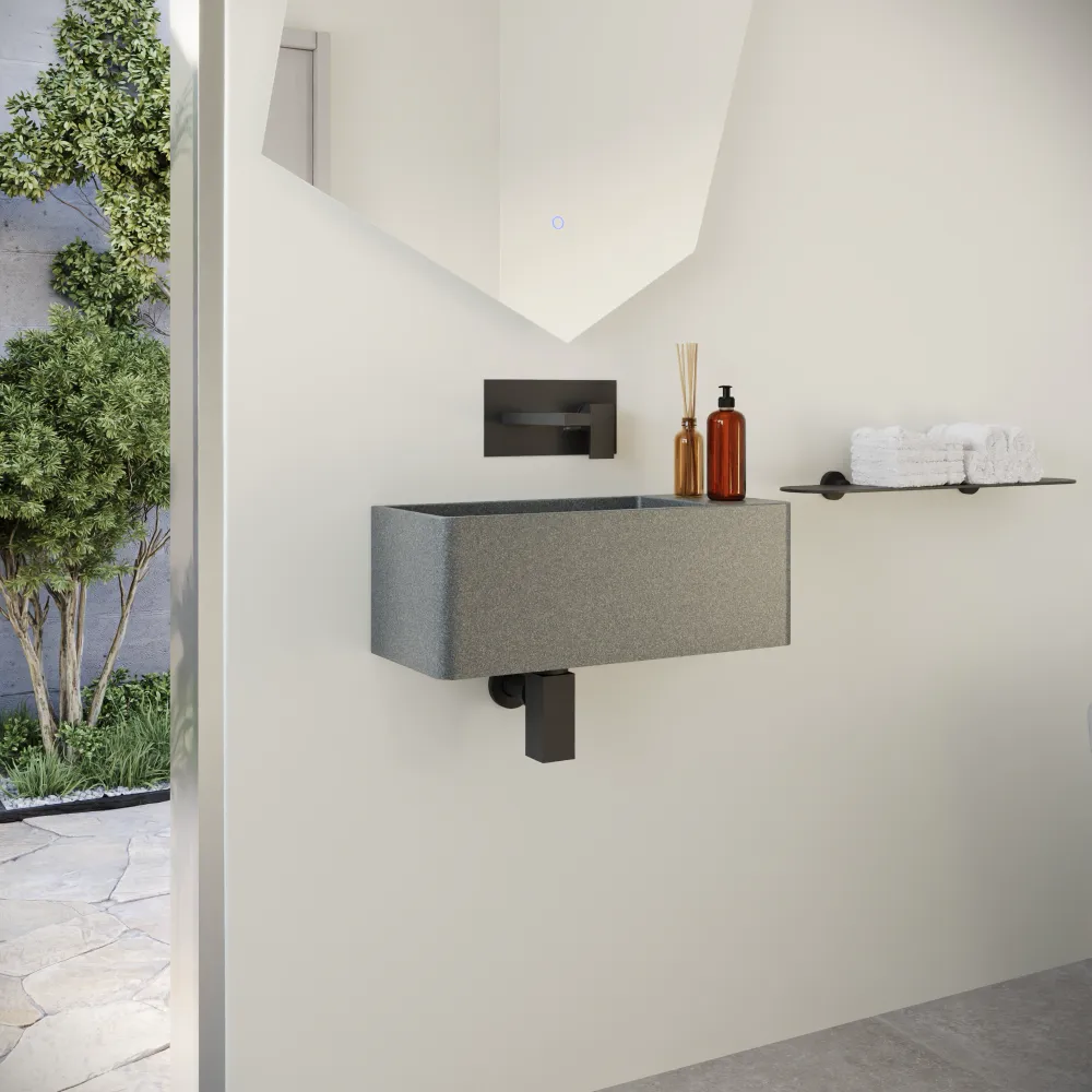 Lavabo sospeso a muro rettangolare in microcemento 55x23x20 cm grigio foro a destra | Kanas Lavabo sospeso a muro rettangolare in microcemento 55x23x20 cm grigio foro a destra | Kanas