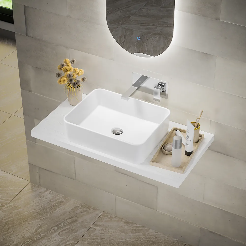 Mensolone sospeso per lavabi d'appoggio da 90cm bianco effetto legno Mensolone sospeso per lavabi d'appoggio da 90cm bianco effetto legno