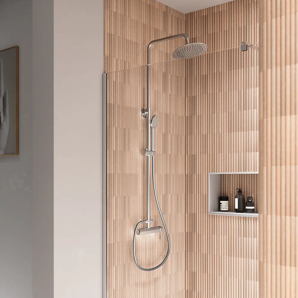 Colonna doccia cromata con soffione rotondo e doccino in ABS con miscelatore | Senna Colonna doccia cromata con soffione rotondo e doccino in ABS con miscelatore | Senna