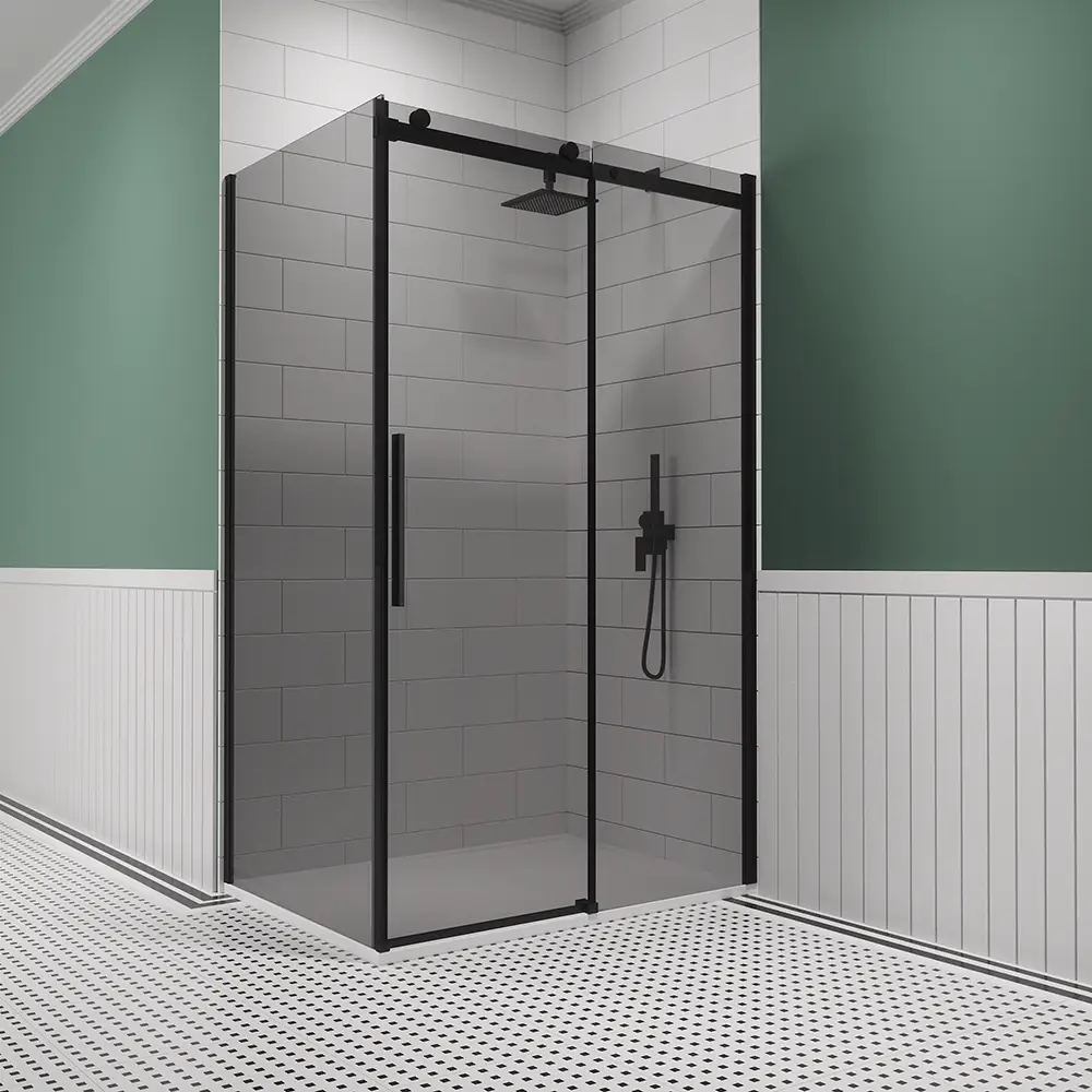 Box doccia 80x120 cm scorrevole vetro 8mm fumé profili nero opaco h195cm | Creta Box doccia 80x120 cm scorrevole vetro 8mm fumé profili nero opaco h195cm | Creta