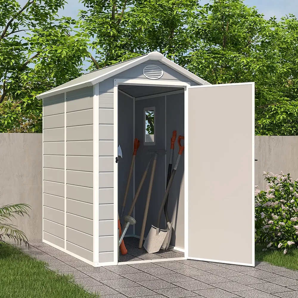 Casetta da giardino in polipropilene grigio 1,34x1,92xh2,04m - 47kg - 2,57 metri quadri Casetta da giardino in polipropilene grigio 1,34x1,92xh2,04m - 47kg - 2,57 metri quadri