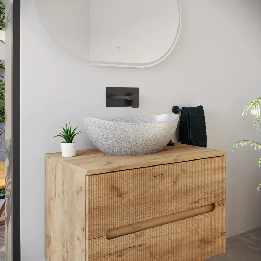 Lavabo da appoggio ovale in microcemento 54,8x34,8x18,5 cm beige | Onega