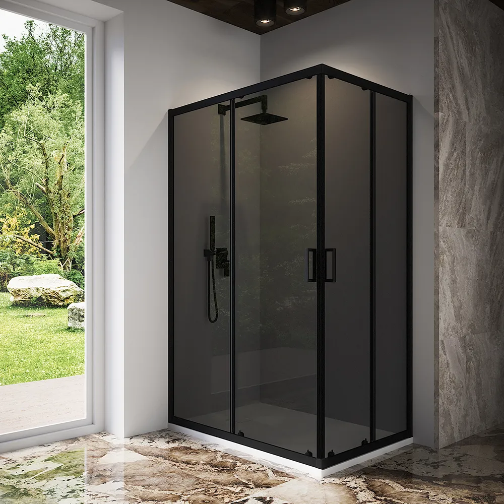 Box doccia 70x100 cm angolare scorrevole profili nero opaco vetro 6mm fumè h185 | Tonga Box doccia 70x100 cm angolare scorrevole profili nero opaco vetro 6mm fumè h185 | Tonga