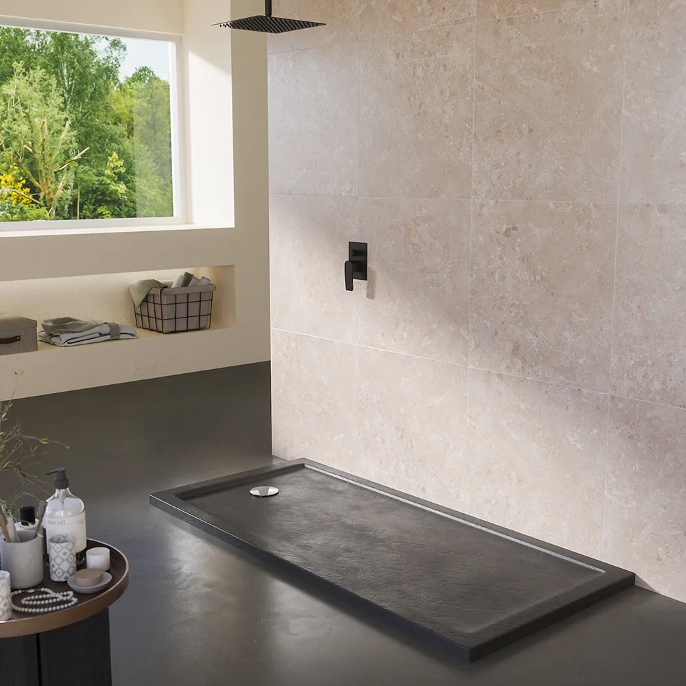 Piatto doccia 80x140 effetto pietra nero in acrilico altezza slim | Petra