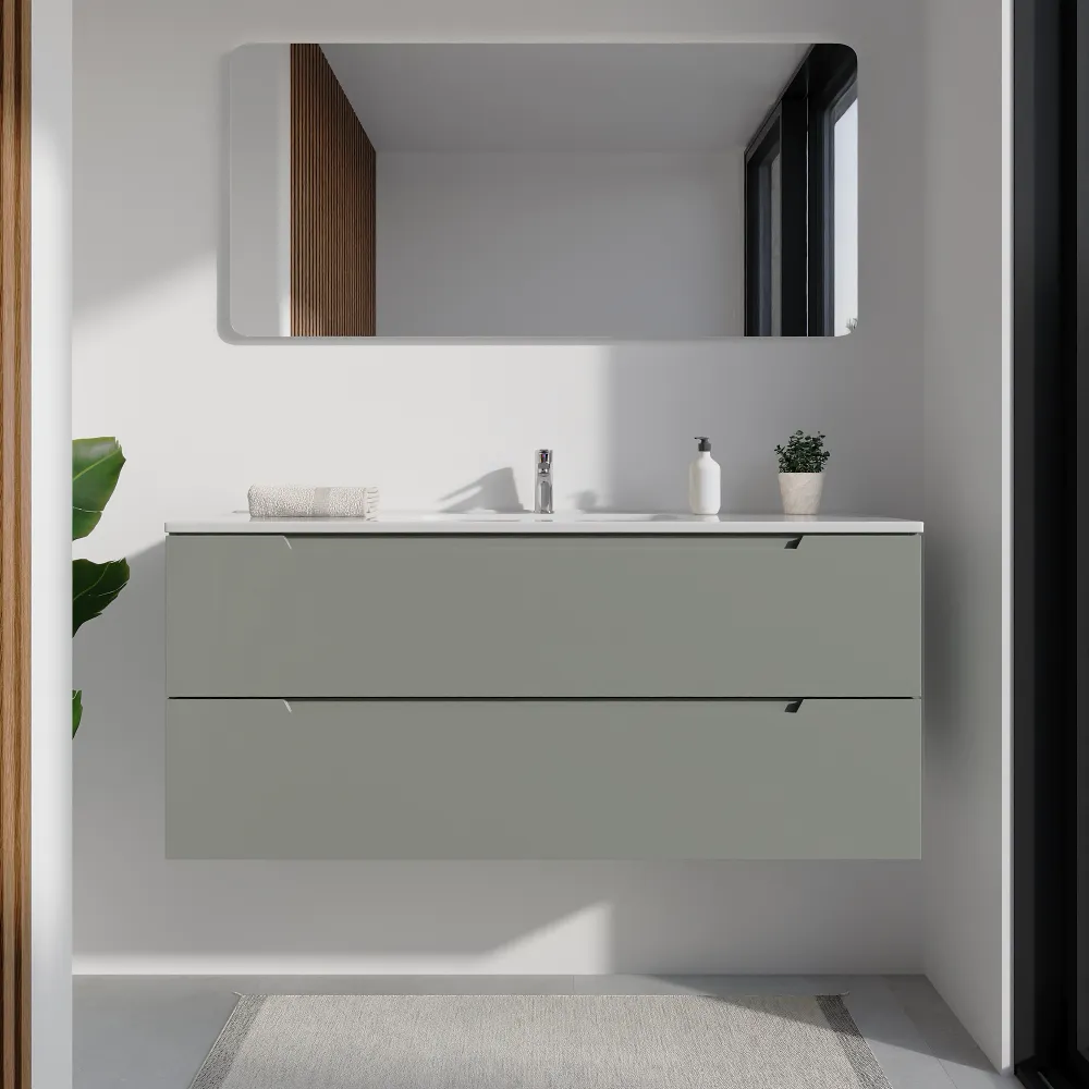 Mobile bagno sospeso 120cm smoke green due cassetti soft-close con lavabo bianco lucido| Bako Mobile bagno sospeso 120cm smoke green due cassetti soft-close con lavabo bianco lucido| Bako