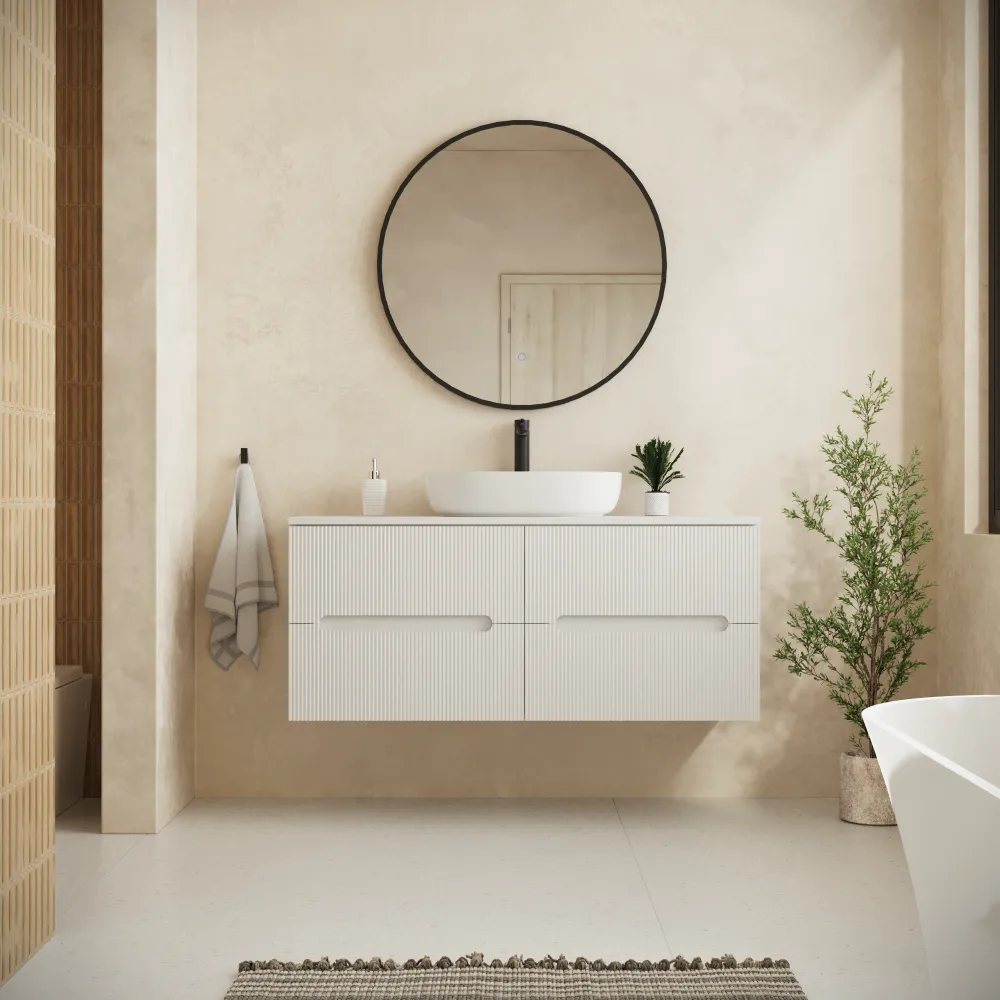 Mobile bagno sospeso 120cm quattro cassetti bianco opaco cannettato con top | Tigua Mobile bagno sospeso 120cm quattro cassetti bianco opaco cannettato con top | Tigua
