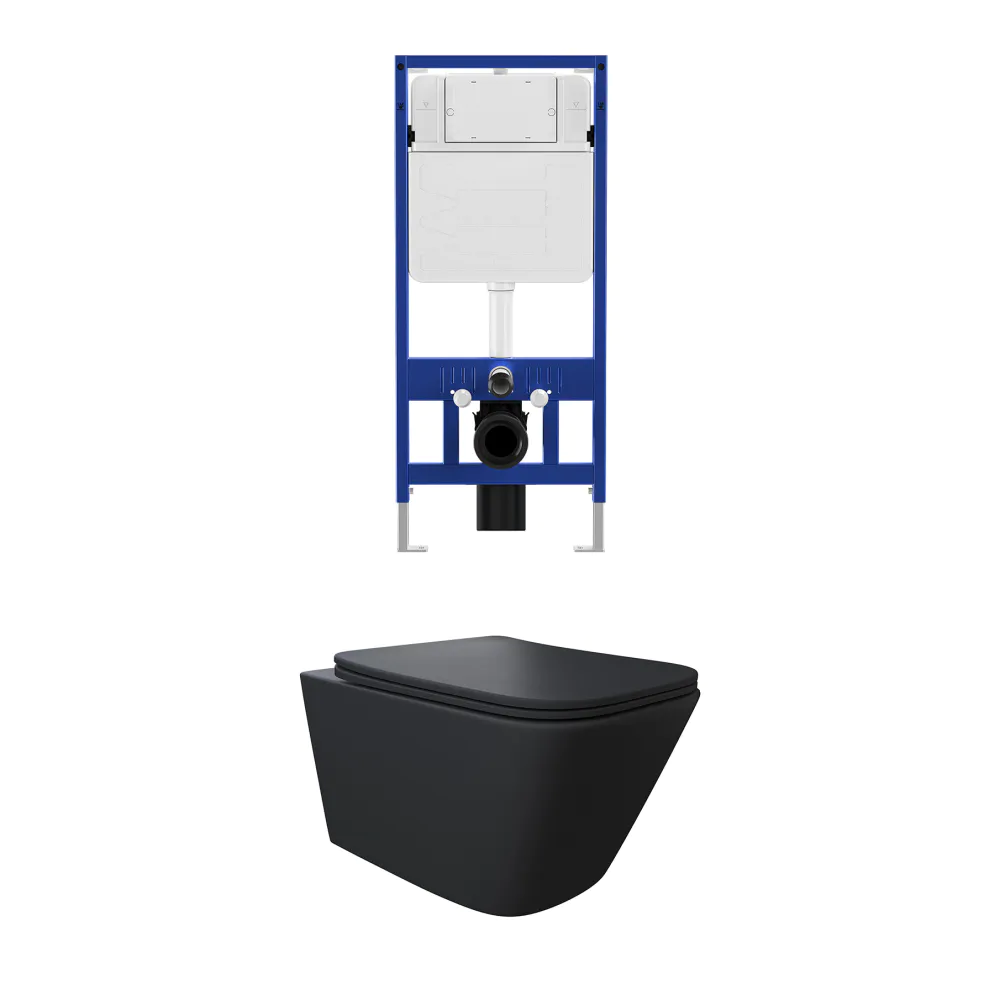 Kit WC sospeso e sistema di scarico da incasso mod. Kyoto nero opaco
