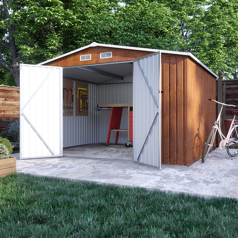 Casetta da giardino in acciaio zincato effetto legno 3,21x2,77xh2,17 m - 131kg - 8,9 metri quadri Casetta da giardino in acciaio zincato effetto legno 3,21x2,77xh2,17 m - 131kg - 8,9 metri quadri