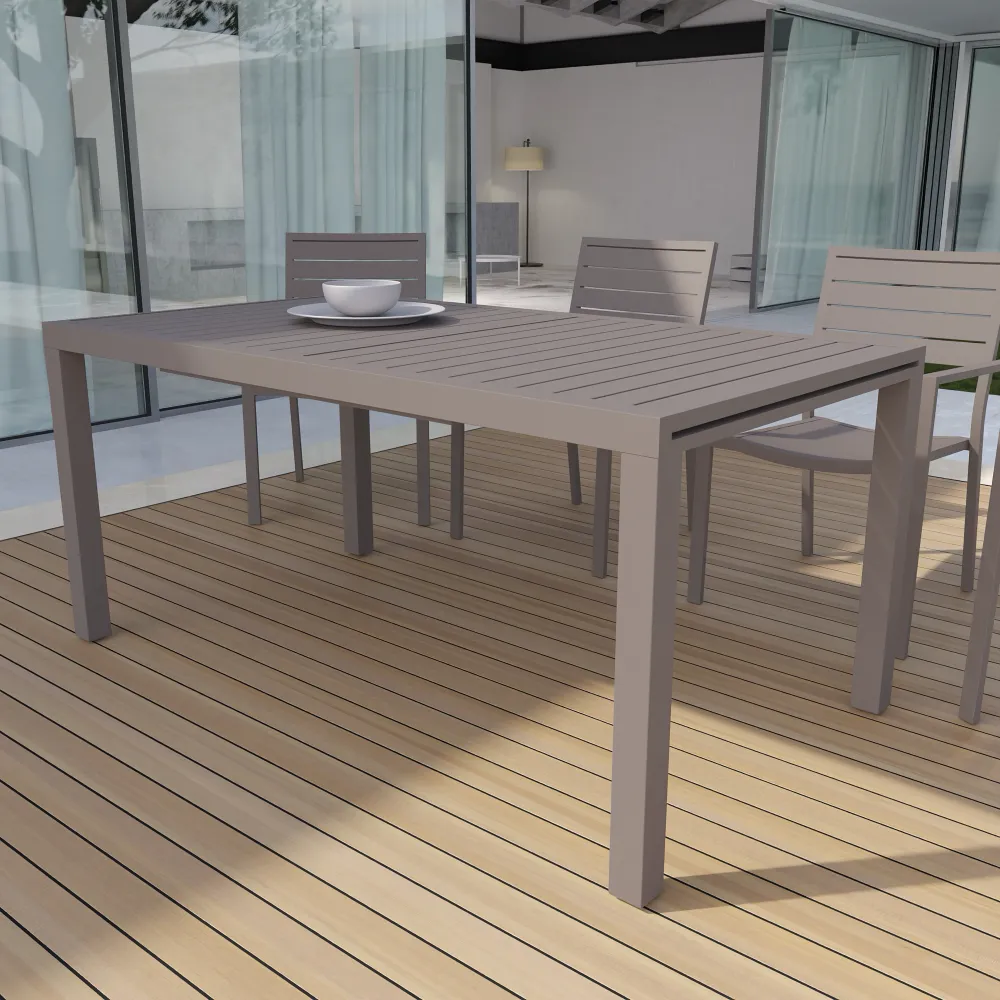 Tavolo da esterno rettangolare in alluminio tortora allungabile 160/240x90xh75cm con top a doghe | Marel