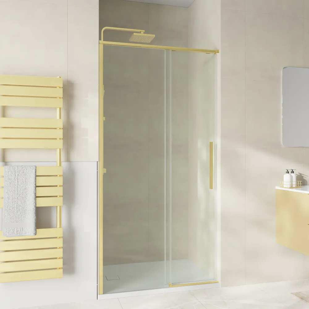 Nicchia doccia 110cm scorrevole vetro 8mm trasparente anticalcare profili oro spazzolato h200 | Gili Nicchia doccia 110cm scorrevole vetro 8mm trasparente anticalcare profili oro spazzolato h200 | Gili