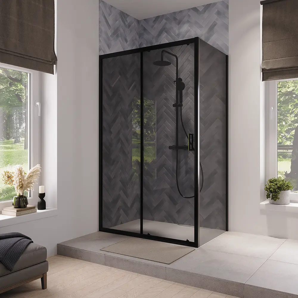 Box doccia 80x120 cm scorrevole vetro 6mm fumé profili nero opaco | Lipari Box doccia 80x120 cm scorrevole vetro 6mm fumé profili nero opaco | Lipari