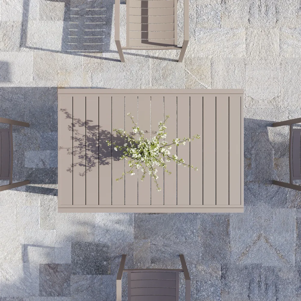 Tavolo da esterno rettangolare in alluminio tortora allungabile 135/270x90xh74cm con top a doghe | Marel Tavolo da esterno rettangolare in alluminio tortora allungabile 135/270x90xh74cm con top a doghe | Marel