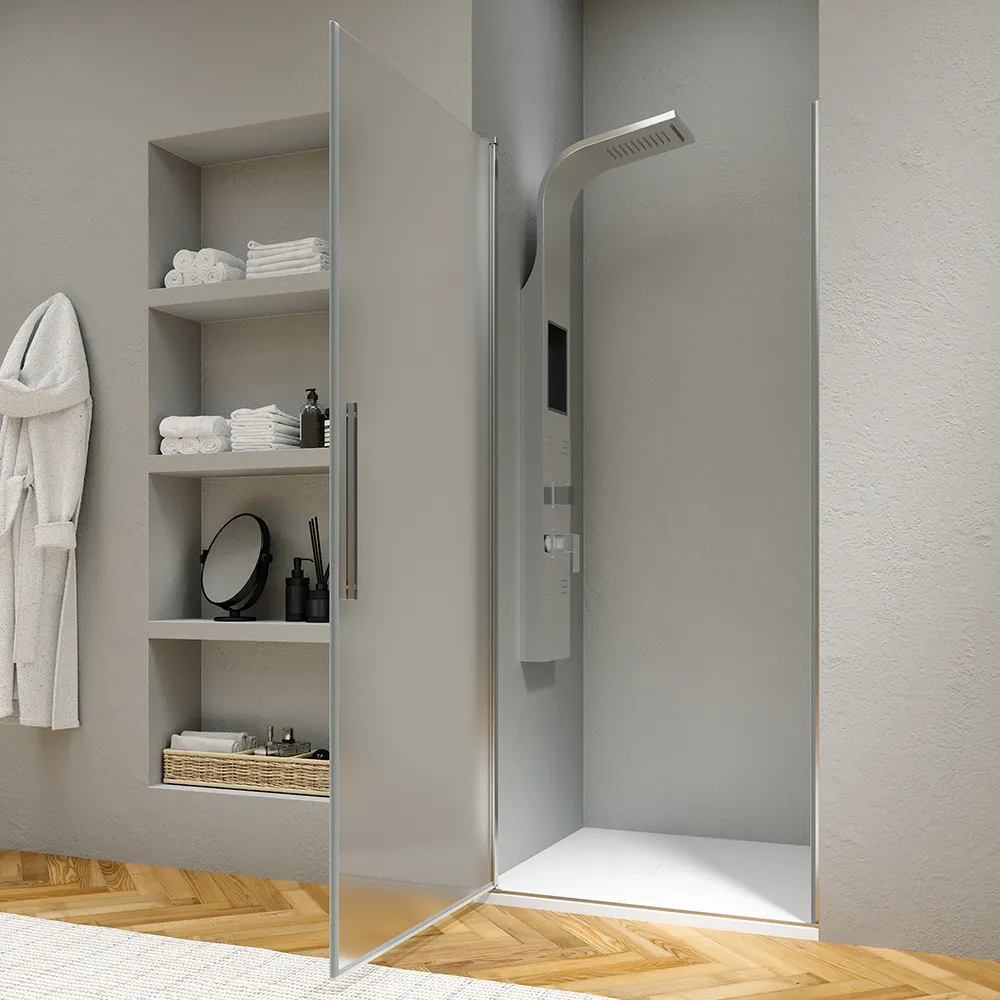 Porta doccia 90cm apertura a battente con profili cromati e vetro da 6mm opaco h195 | Elba Porta doccia 90cm apertura a battente con profili cromati e vetro da 6mm opaco h195 | Elba