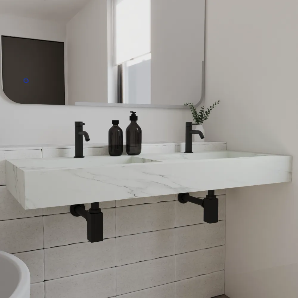 Lavabo sospeso doppia vasca in hpl 120cm calacatta bianco | Ledro