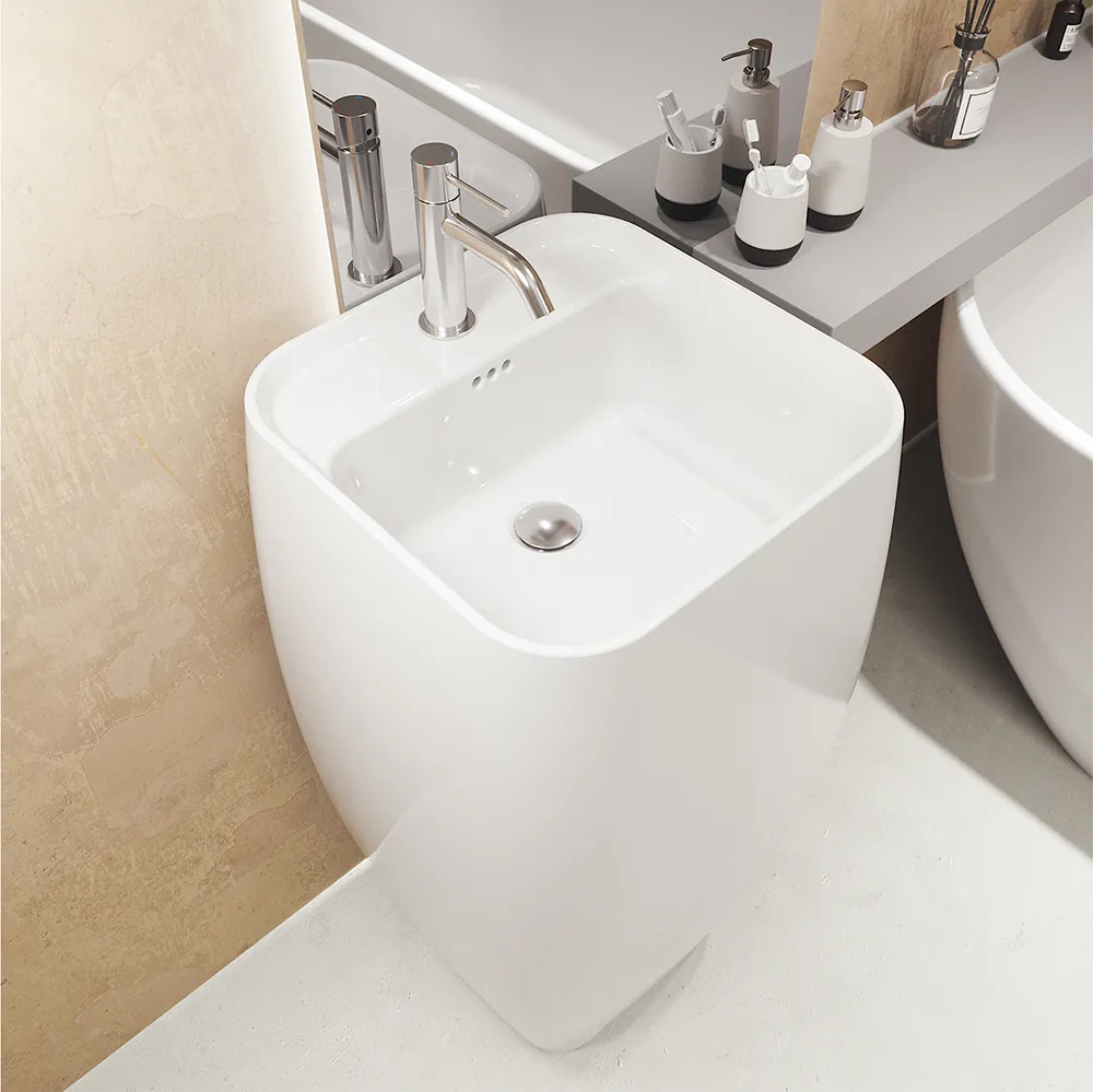 Lavabo freestanding diam. 47cm in ceramica bianco lucido con troppopieno | Bohai Lavabo freestanding diam. 47cm in ceramica bianco lucido con troppopieno | Bohai