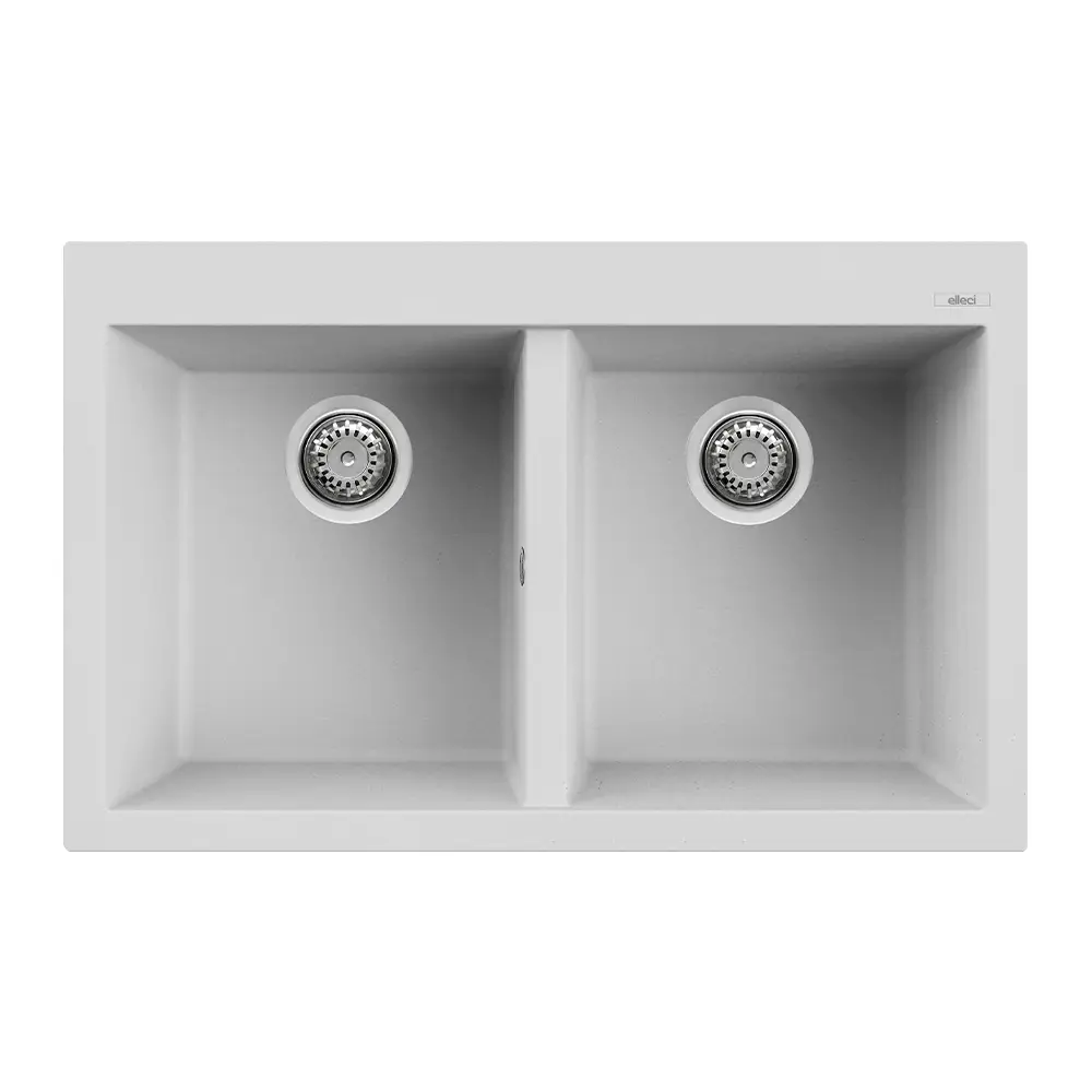 Elleci lavello da cucina 2 vasche 79x50cm in granitek bianco installazione sopratop | Quadra 350 Elleci lavello da cucina 2 vasche 79x50cm in granitek bianco installazione sopratop | Quadra 350