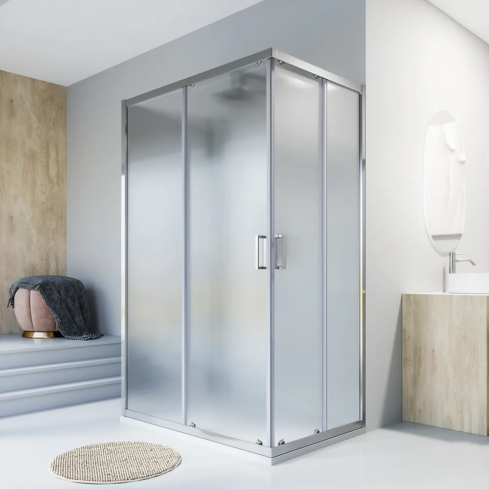 Box doccia cromato 3 lati 70x90x70cm con doppio scorrevole e vetro 6mm stampato h185cm | Tonga Box doccia cromato 3 lati 70x90x70cm con doppio scorrevole e vetro 6mm stampato h185cm | Tonga