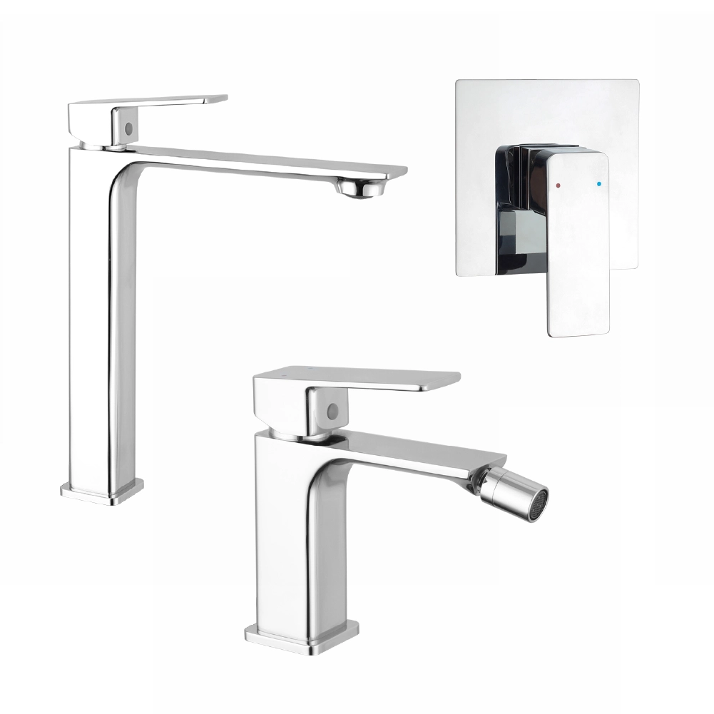 Set miscelatori: lavabo alto bidet senza scarico e incasso doccia monocomando cromato | Ingrid Set miscelatori: lavabo alto bidet senza scarico e incasso doccia monocomando cromato | Ingrid