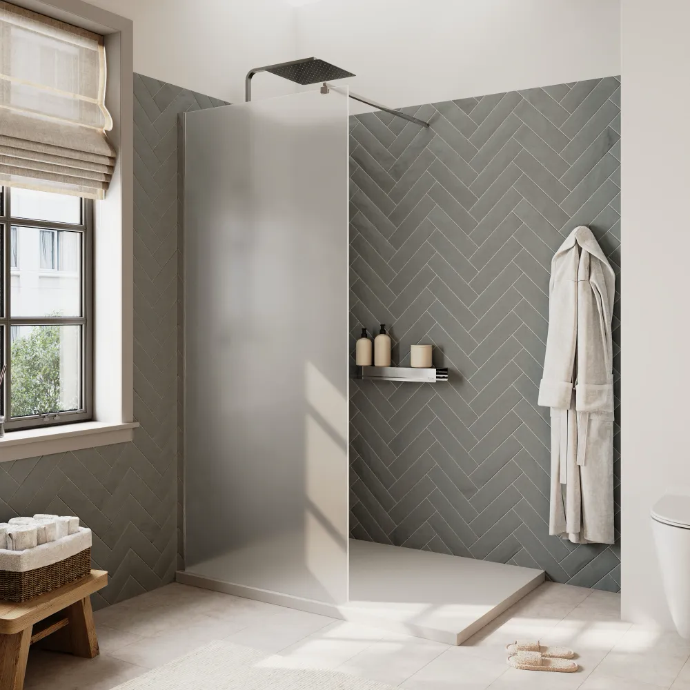 Doccia walk-in 100 cm vetro 8mm anticalcare opaco h200 profili cromo | Keros Doccia walk-in 100 cm vetro 8mm anticalcare opaco h200 profili cromo | Keros