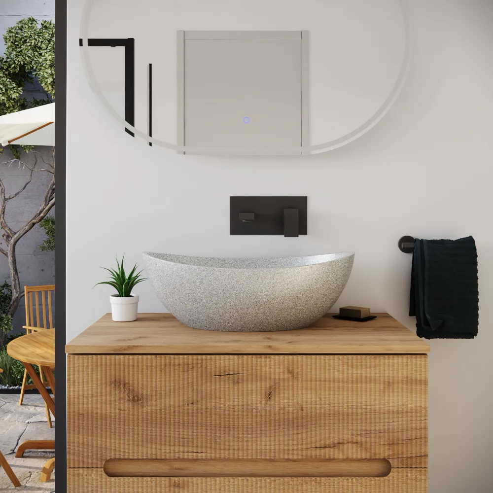 Lavabo da appoggio ovale in microcemento 54,8x34,8x18,5 cm beige | Onega Lavabo da appoggio ovale in microcemento 54,8x34,8x18,5 cm beige | Onega