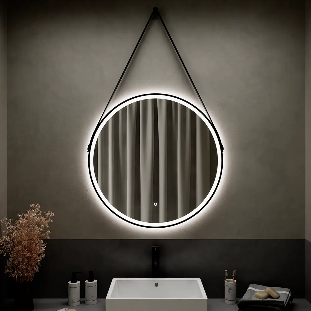 Specchio led Ø 80 cm nero opaco retroilluminato luce calda/fredda con sensore touch-screen Specchio led Ø 80 cm nero opaco retroilluminato luce calda/fredda con sensore touch-screen