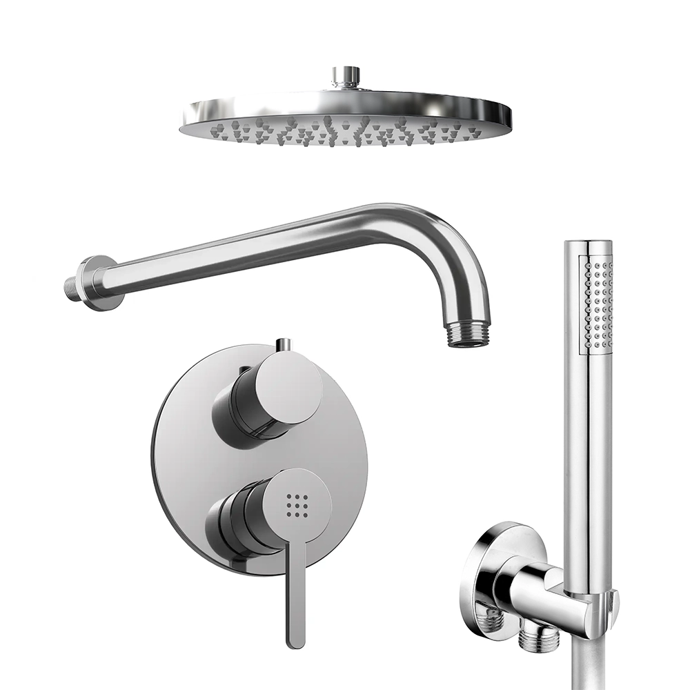 Set doccia cromato - Miscelatore incasso 2 vie Virna, braccio 30cm, soffione 20cm e doccino Set doccia cromato - Miscelatore incasso 2 vie Virna, braccio 30cm, soffione 20cm e doccino