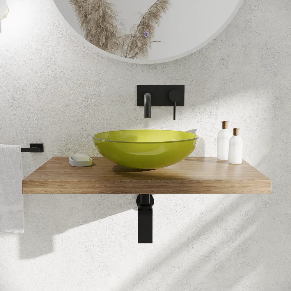 Lavabo da appoggio in vetro trasparente 39,5x39,5x14 cm color verde | Aurea Lavabo da appoggio in vetro trasparente 39,5x39,5x14 cm color verde | Aurea