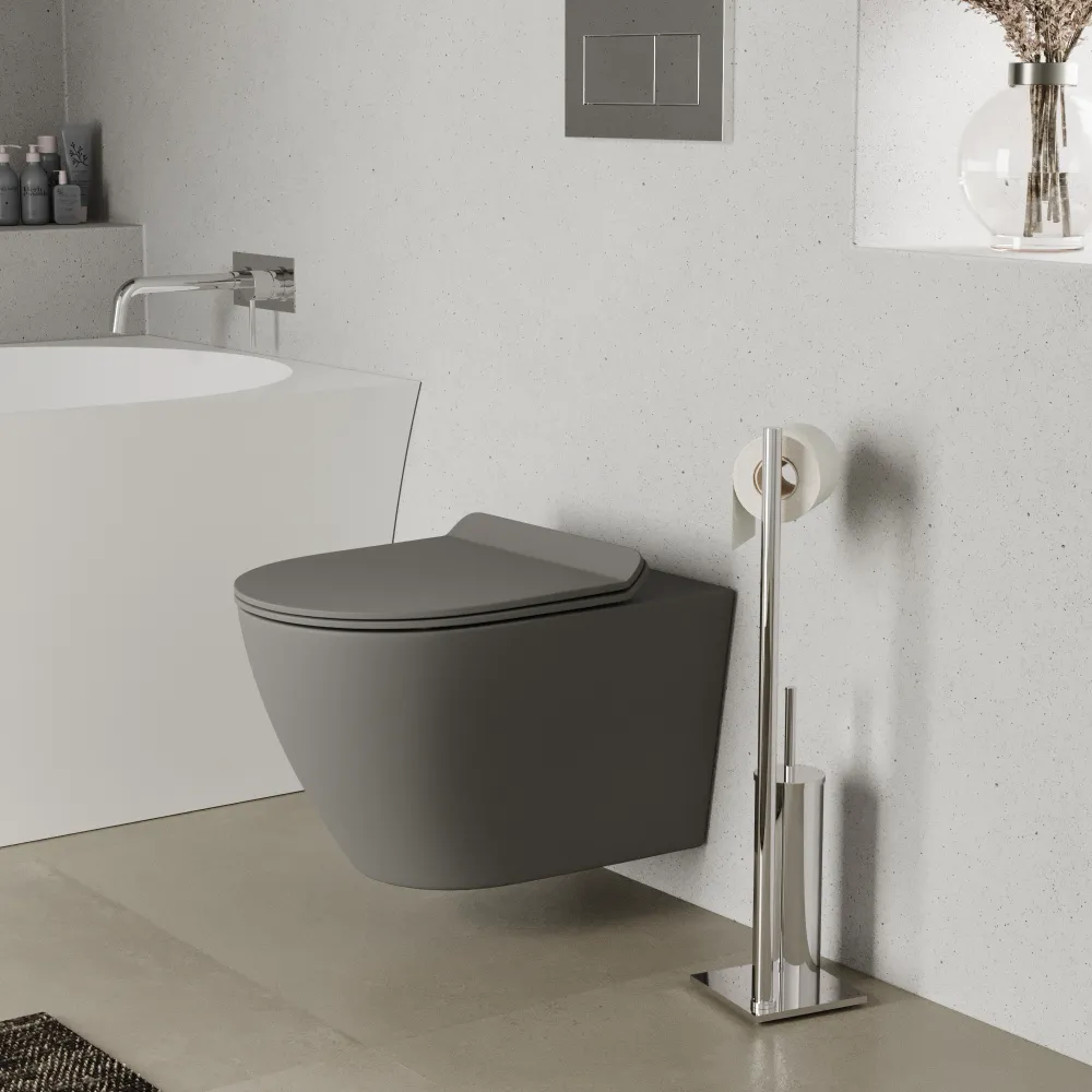 Vaso sospeso rimless in ceramica grigio opaco con copri-wc soft-close | Sydney Vaso sospeso rimless in ceramica grigio opaco con copri-wc soft-close | Sydney