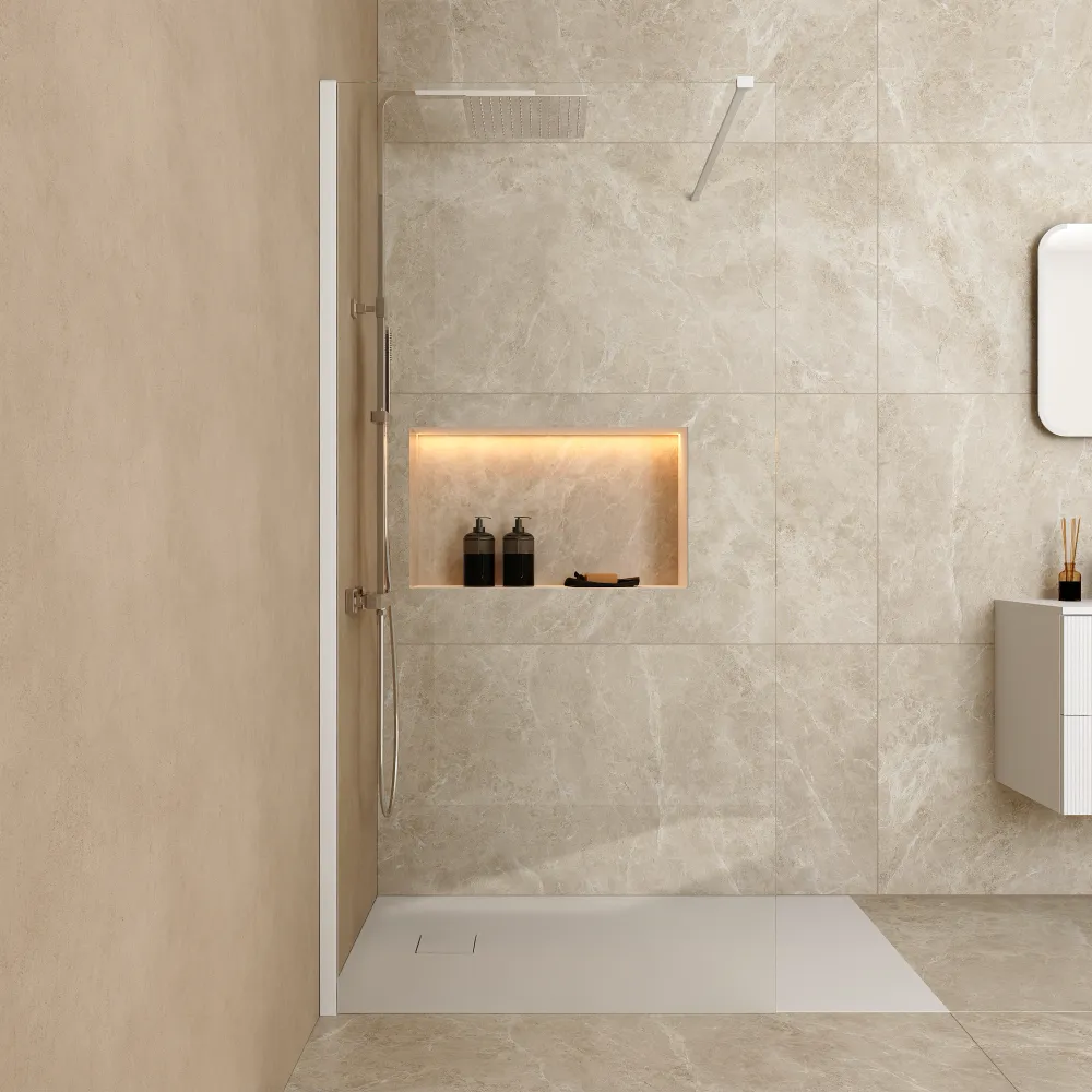 Doccia walk-in 120 cm vetro 8mm anticalcare h200 profilo bianco opaco | Keros