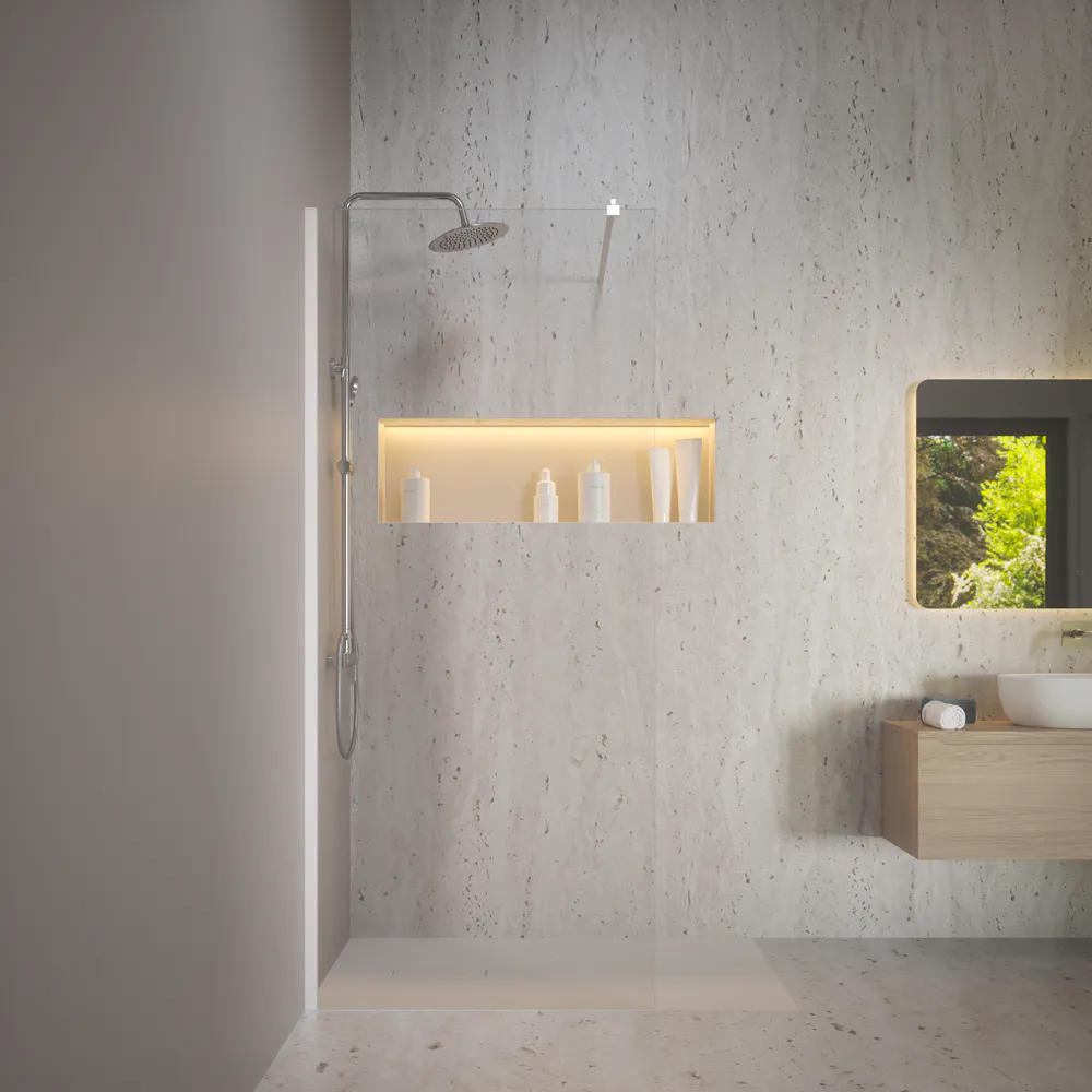 Doccia walk-in 120 cm vetro 8mm anticalcare h200 profilo bianco opaco | Keros Doccia walk-in 120 cm vetro 8mm anticalcare h200 profilo bianco opaco | Keros