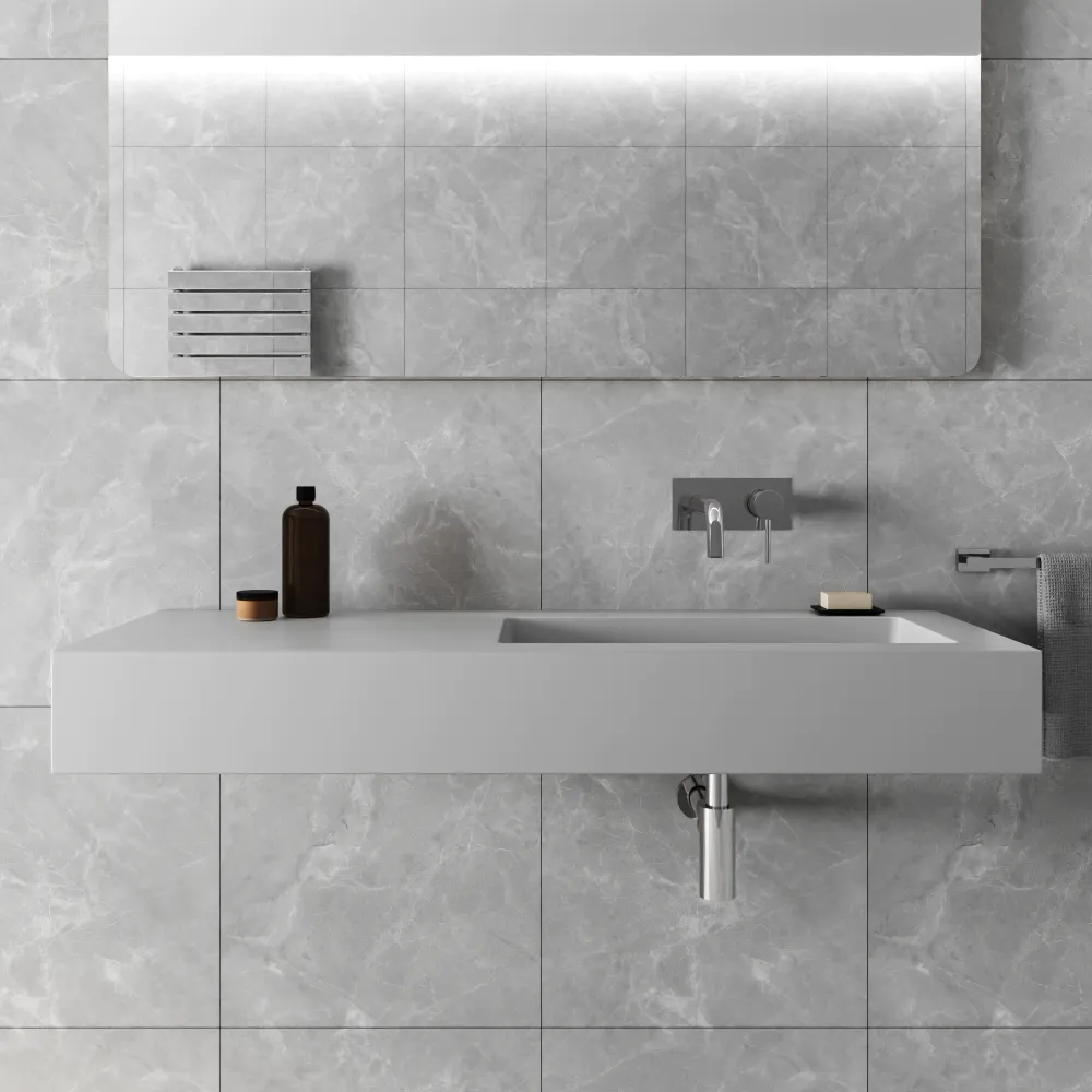 Lavabo sospeso in marmoresina 120cm vasca a destra grigio opaco | Koro