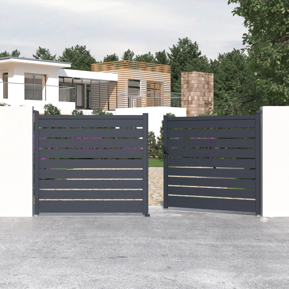 Cancello in alluminio doppia porta a battente 392x176cm grigio freddo