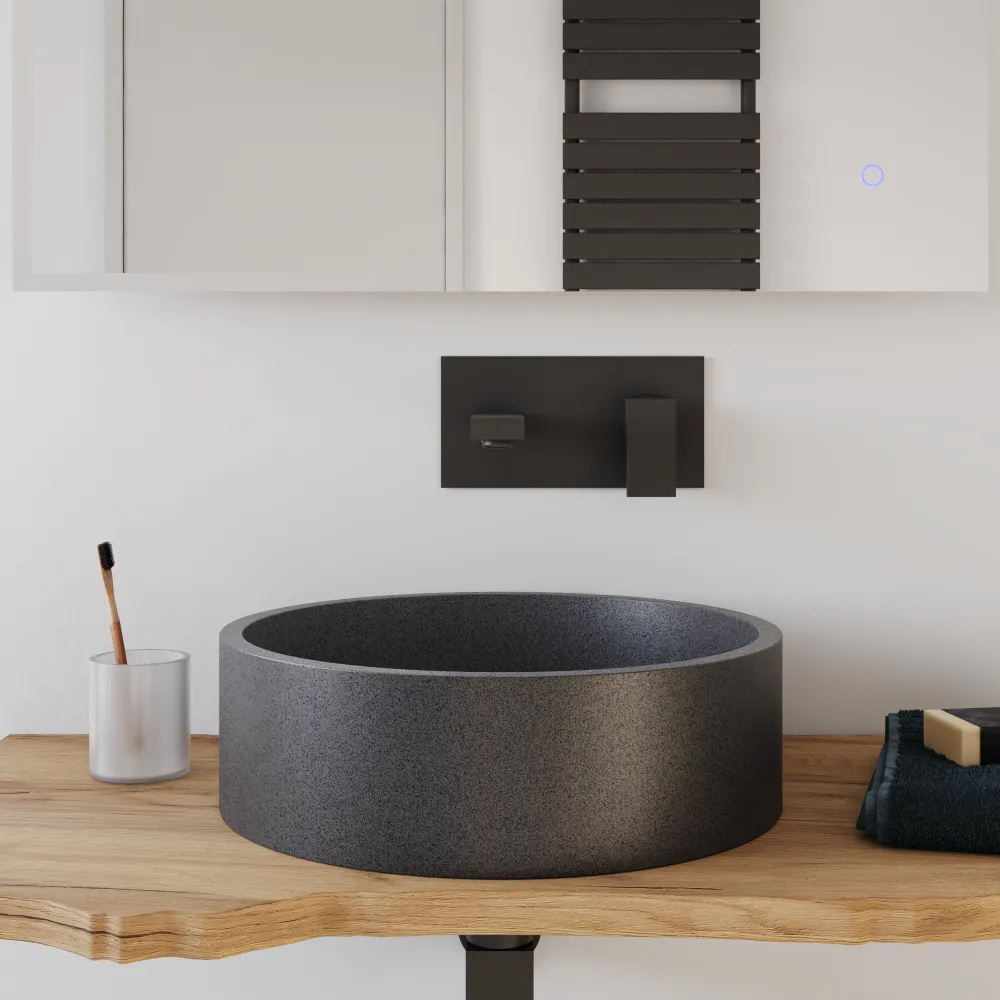 Lavabo da appoggio tondo in microcemento 39x12 cm nero | Ness Lavabo da appoggio tondo in microcemento 39x12 cm nero | Ness