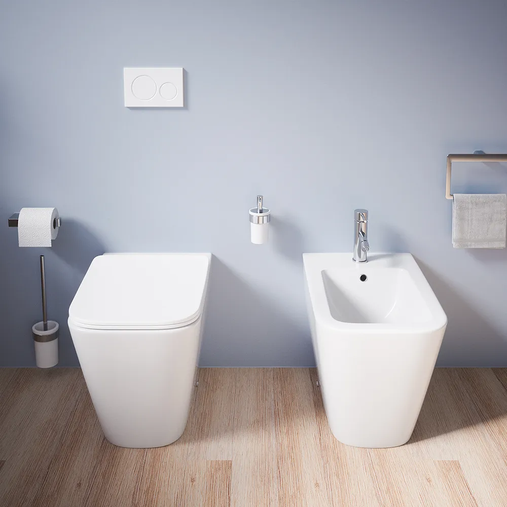 Sanitari filomuro in ceramica bianco lucido vaso rimless sedile soft-close e bidet | Kyoto Sanitari filomuro in ceramica bianco lucido vaso rimless sedile soft-close e bidet | Kyoto