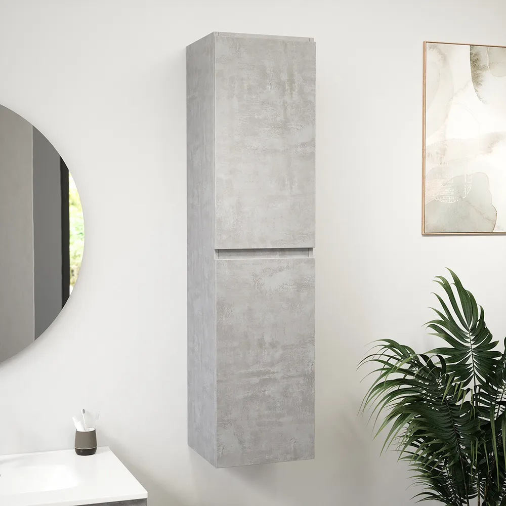 Colonna bagno sospesa altezza 137 cm due ante effetto cemento chiaro reversibile | Yili Colonna bagno sospesa altezza 137 cm due ante effetto cemento chiaro reversibile | Yili