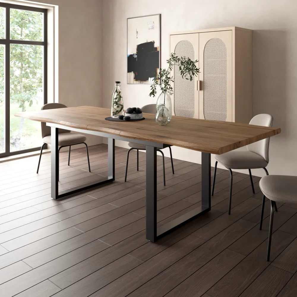 Tavolo allungabile 160-240x90cm top in MDF rovere scuro e gambe in acciaio nero a U | Lars Tavolo allungabile 160-240x90cm top in MDF rovere scuro e gambe in acciaio nero a U | Lars