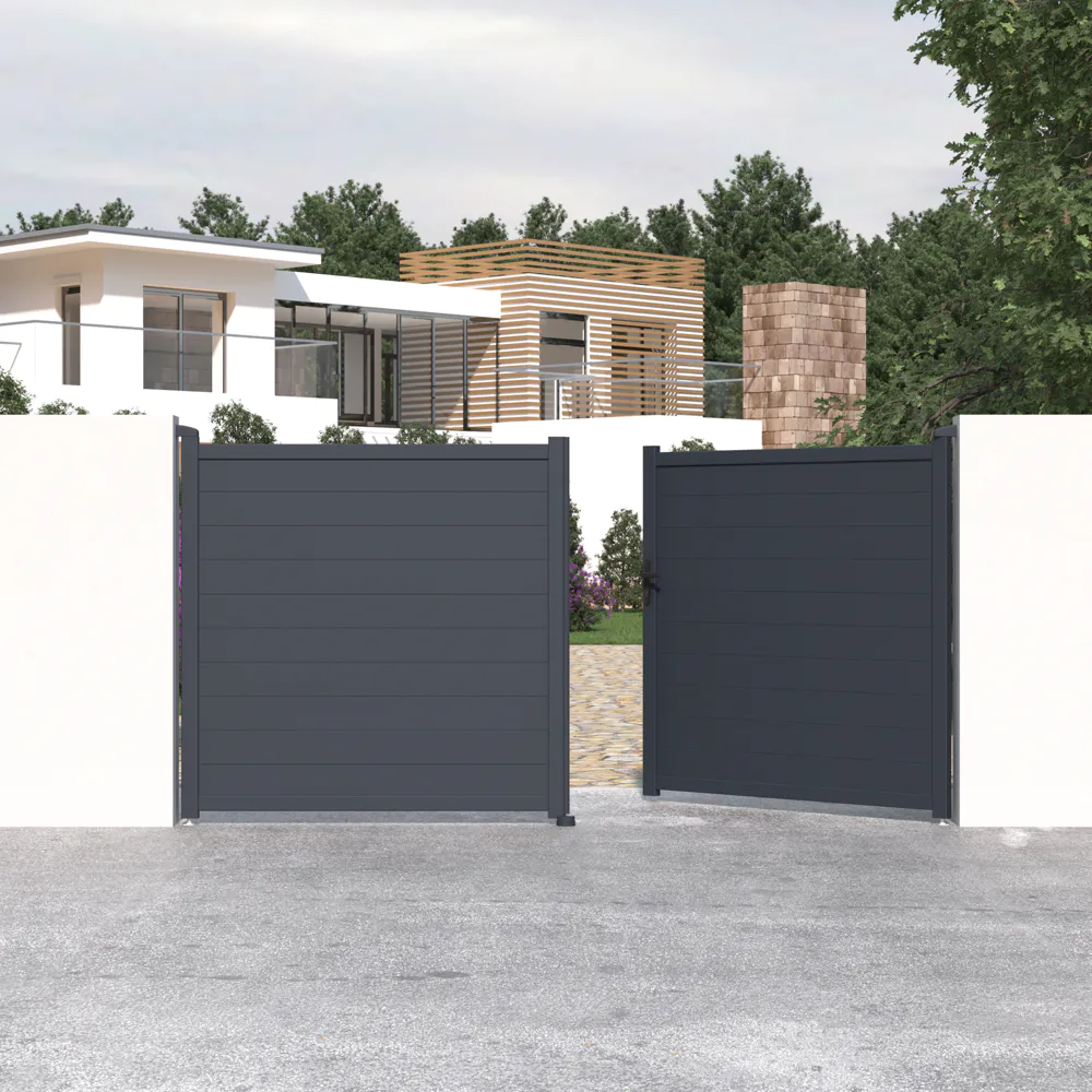 Cancello in alluminio doppia porta a battente 350x173cm grigio freddo Cancello in alluminio doppia porta a battente 350x173cm grigio freddo
