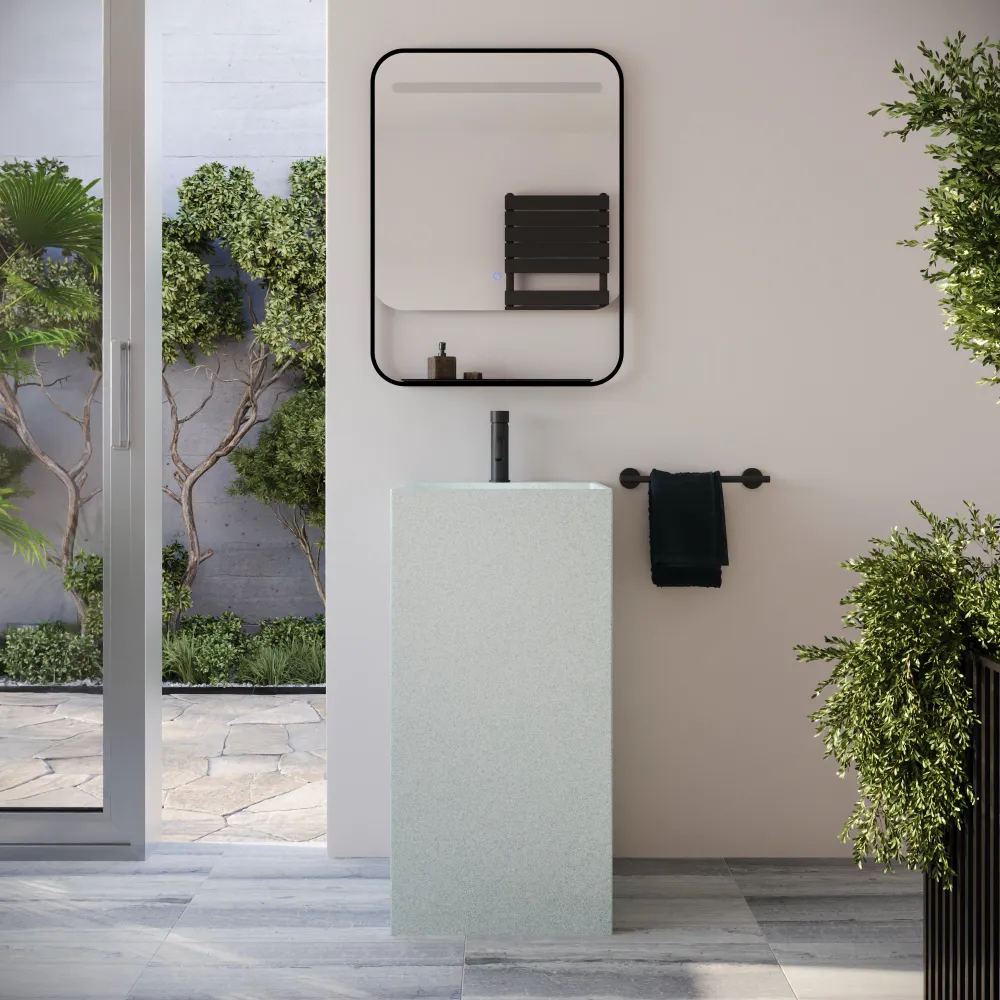 Lavabo freestanding quadrato 45x45x90cm in microcemento bianco | Flores Lavabo freestanding quadrato 45x45x90cm in microcemento bianco | Flores