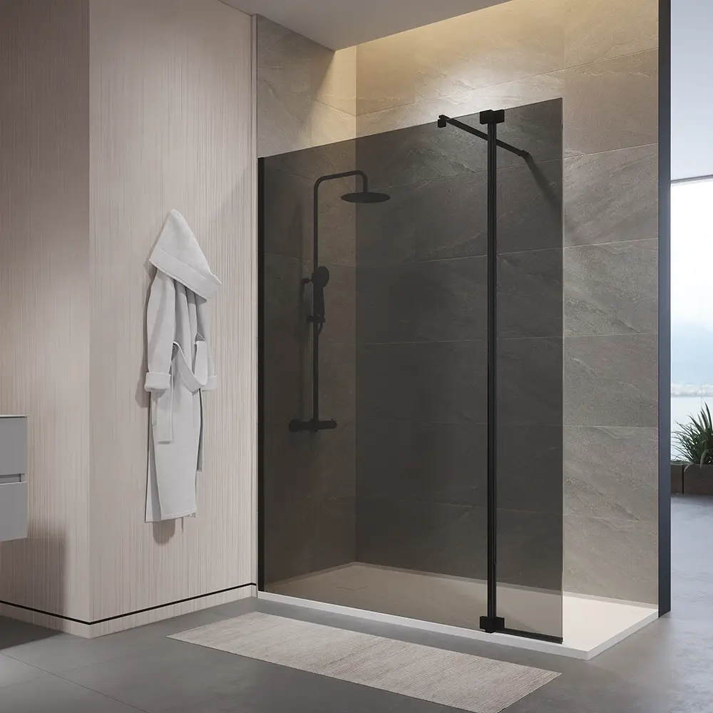 Doccia walk-in 60cm + anta 40cm vetro temperato anticalcare 10mm fumé profili neri | Naxos Doccia walk-in 60cm + anta 40cm vetro temperato anticalcare 10mm fumé profili neri | Naxos